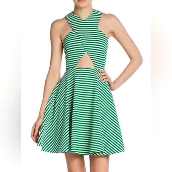 Torn by Ronny Kobo Sleeveless Stripe Vered Mini Dress Cross Bodice Front Cutouts - Picture 1 of 9